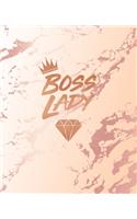 Boss Lady: Inspirational Quote Notebook, Classic Pink Marble and Rose Gold - 7.5 x 9.25, 120 College Ruled Pages