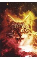 Cats In Space Notebook (Vol 4): Cool Cosmic Kitty Blank Lined Journal Book For Students, 6 x 9, 130 Pages, Fiery Red Yellow Galaxy Cat