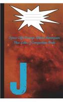 Space Gifts Orange Nebula Monogram Blue Letter J Composition Book