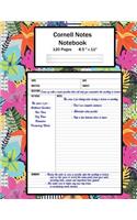 Cornell Notes Notebook: Note Taking System, For Students, Writers, Meetings, Lectures Large Size 8.5" x 11" (21.59 x 27.94 cm), Durable Matte Tropical Flower Collage Cover 