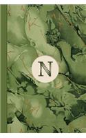 Monogram N Marble Notebook (Leafy Green Edition): Blank Lined Marble Journal for Names Starting with Initial Letter N