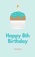 Happy 8th Birthday Notebook: Blue cupcake celebration lined paperback jotter. Planning a eighth birthday party!