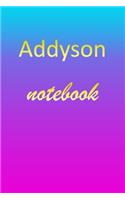 Addyson: Blank Notebook - Wide Ruled Lined Paper Notepad - Writing Pad Practice Journal - Custom Personalized First Name Initial A Blue Purple Gold - Taking 