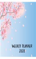 Weekly Planner 2020: Japanese Cherry Blossom Flower Homework Book Notepad Notebook Composition and Journal Gratitude Dot Diary