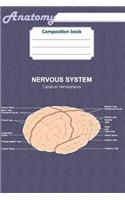 Anatomy composition book: 200 ruled line cream page 6" x 9"(15.24 x 22.86 cm). Notebook with a detailed scientific view of the human nervous system and a human ear.