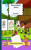 Draw and Write Journal Grades K-2 Handwriting Paper Notebook: Horses Theme Dashed Mid Line School Exercise Book Plus Sketch Pages for Boys and Girls(38 Efrat Haddi Handwriting Practice Paper)