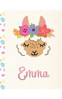 Emma: Personalized Llama Journal For Girls - 8.5x11 110 Pages Notebook/Diary With Pink Name