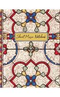 Sheet Music Notebook: blank music manuscript paper with12 plain staffs / staves and cover featuring antique stained glass pattern