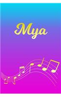 Mya: Sheet Music Note Manuscript Notebook Paper - Pink Blue Gold Personalized Letter M Initial Custom First Name Cover - Musician Composer Instrument Com