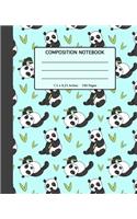 Composition Notebook: Pretty Panda Pattern Softcover- 100 Wide Ruled Line Pages - School, High School and College Composition Book - 7.5 x 9.25" for Kids, Teenagers, Prin