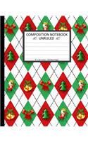 Unruled Composition Notebook 8" x 10". 120 Pages. Christmas Decoration Argyle