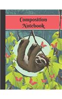 Composition Notebook: Sweet Sloth Hanging From Branch (WIDE RULED) Novelty Gift for Kids and Teens