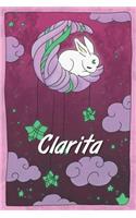 Clarita: personalized notebook sleeping bunny on the moon with stars softcover 120 pages blank useful as notebook, dream diary, scrapbook, journal or gift id