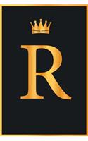 R: Gold Color Initial Monogram Letter R for Notebook Journal, Pretty Crown, Kings Notebook.
