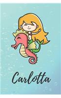 Carlotta: süßes personalisiertes Meerjungfrauen Schreibheft / Notizbuch / Tagebuch - viele Vornamen verfügbar - 100 Seiten liniert - Seepferdchen Tagebuch - S