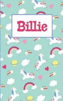 Billie: Personalized Named Unicorn Journal Notebook Pretty Magical Rainbows & Hearts Cover for Women and Girls Lined Pages