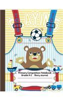 Primary Composition Notebook: Barry the Cute Bear Primary Composition Notebook Grades K-2 Story Journal: Picture Space and Dashed Midline Kindergarten to Early Childhood 110 Stor