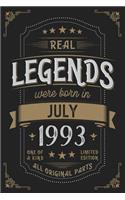 Real Legends were born in July 1993: Vintage Birthday Notebook - Great Individual Gift for Writing Notes, Scribble and Reminders lined 6x9 Inch 100 Pages