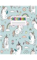 Sketcbook: Cute Unicorn Kawaii Sketch Book for Girls, Kids, Teens, Women (Perfect for Sketching, Drawing, Doodling, Journal, Note Pad, Birthday Party Favors)
