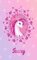 Ivory: Unicorn Large Blank Primary Sketchbook Paper - Pink Purple Magical Horse Personalized Letter I Initial Custom First Name Cover - Drawing Sketch Book