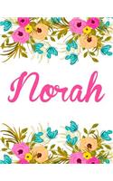 Norah: Personalised Name Notebook/Journal Gift For Women & Girls 100 Pages (White Floral Design)