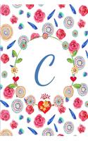 C: Beautiful Mandala And Rose Flower Journal, Monogram Initial Letter C Lined Paper