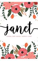 Janet: Journal - Diary - Agenda - Tagebuch - Diario: 150 pages paginas seiten pagine: Modern Florals First Name Notebook in Coral, Pink & Orange on White A