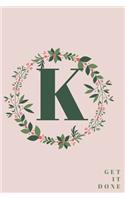 Monogram Initial Letter K Notebook with Rose Pink Floral Journal for Women, Girls Birthday Gift and School: Lined Notebook / Journal Gift, 120 Pages, 6x9, Soft Cover, Matte Finish