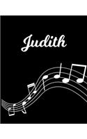 Judith: Sheet Music Note Manuscript Notebook Paper - Personalized Custom First Name Initial J - Musician Composer Instrument Composition Book - 12 Staves a 