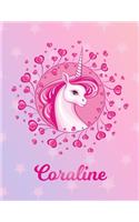 Coraline: Coraline Magical Unicorn Horse Large Blank Pre-K Primary Draw & Write Storybook Paper - Personalized Letter C Initial Custom First Name Cover - Stor