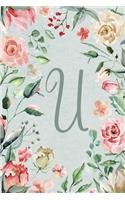 Notebook 6"x9" Lined, Letter/Initial U, Teal Pink Floral Design