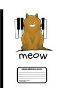 Orange Cat on Piano Keys Blank Sheet Music Composition Practice Music Manuscript Staff Paper Notebook - 13 Staves, 200 Pages / 100 Sheets, 8-1/2" x 11"