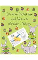 Ich lerne Buchstaben und Zahlen zu schreiben - Ostern: Lernen zu schreiben Bücher für Kinder im Alter von 4-8, Seiten für das Lernen, wie Buchstaben und Zahlen zu schreiben, und zum Färben, Handschrift f