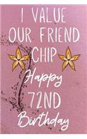 I Value Our Friend Chip Happy 72nd Birthday: Funny 72nd I Value our friend chip friendship Birthday Gift Journal / Notebook / Diary Quote (6 x 9 - 110 Blank Lined Pages)