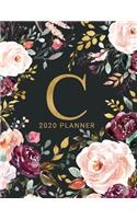 C: 2020 Planner with Letter C Monogram - One Year Monthly, Weekly, and Daily Calendar for Planning, Goal Setting, and Reflection - Dark Watercolor Flor