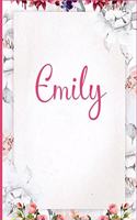 Emily: Pink Floral Design Personalized Name Lined Journal Notebook Diary To Write In, Wild Ruled Note Book Planner Composition 120 Pages, 6x9 For Home Work