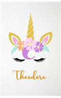 Theodore A5 Lined Notebook 110 Pages: Funny Blank Journal For Lovely Magical Unicorn Face Dream Family First Name Middle Last Surname. Unique Student Teacher Scrapbook/ Composition Great