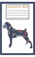 Composition Book: Boxer Dog Blue Flower Pattern College Ruled Pages for Pet Lovers (Exercise Book, Notebook, Journal)