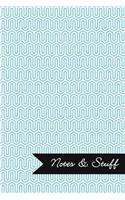 Notes & Stuff - Lined Notebook with Caribbean Blue Key Maze Pattern Cover: 101 Pages, Medium Ruled, 6 x 9 Journal, Soft Cover