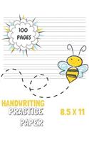 Handwriting Practice Paper: Yellow Bee Notebook with Dotted Sheets for K-3 Students 100 Pages 8.5x11