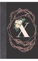 X: Floral Personalized Monogrammed Letter X Blank Lined Writing Journal For Women And Girls With Flowers