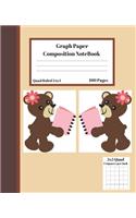 Graph Composition Notebook 5 Squares per inch 5x5 Quad Ruled 5 to 1 100 Sheets: Cute Funny Bear with Book Gift Notepad / Grid Squared Paper Back To School Gift Notebook For Math Teens Science Adults Students Programmers note tak