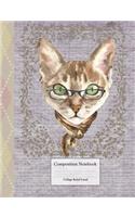 Composition Book - College Ruled LIned: Cute Cat with Glasses