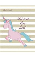 Unicorns are real sketchbook: pink unicorn on brown cover (8.5 x 11) inches 110 pages, Blank Unlined Paper for Sketching, Drawing, Whiting, Journaling & Doodling(1 Pink Unicorn on Brown Notebook)