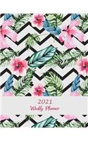 2021 Weekly Planner: Pink Floral Flowers, Weekly Calendar Book 2021, Weekly/Monthly/Yearly Calendar Journal, Large 8.5" x 11" 365 Daily journal Planner, 12 Months Calend