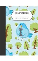 Composition: Book - Wide Ruled - Cute Notebook with Bird with Smart Phone - Journal for Students / Teachers - 7.44 x 9.69(19 Back to School Notebooks)