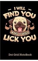Dot Grid Notebook: Cute Pug Dog Glossy Soft Cover: 100 Sides/50 Pages Cream Paper 5.5 X 8.5