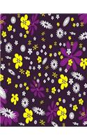 Flower Print Notebook: Purple Yellow Floral 8.5 X 11 202 College Ruled Pages