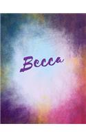 Becca: Becca personalized sketchbook/ journal/ blank book. Large 8.5 x 11 Attractive bright watercolor wash purple pink orange & blue tones. Cool elegant L