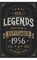 Real Legends were born in September 1956: Vintage Birthday Notebook - Great Individual Gift for Writing Notes, Scribble and Reminders lined 6x9 Inch 100 Pages